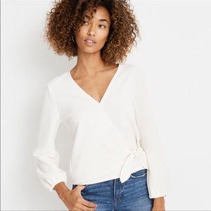 MADEWELL TOP TEXTURE & THREAD CREAM WRAP TIE SIZE MEDIUM